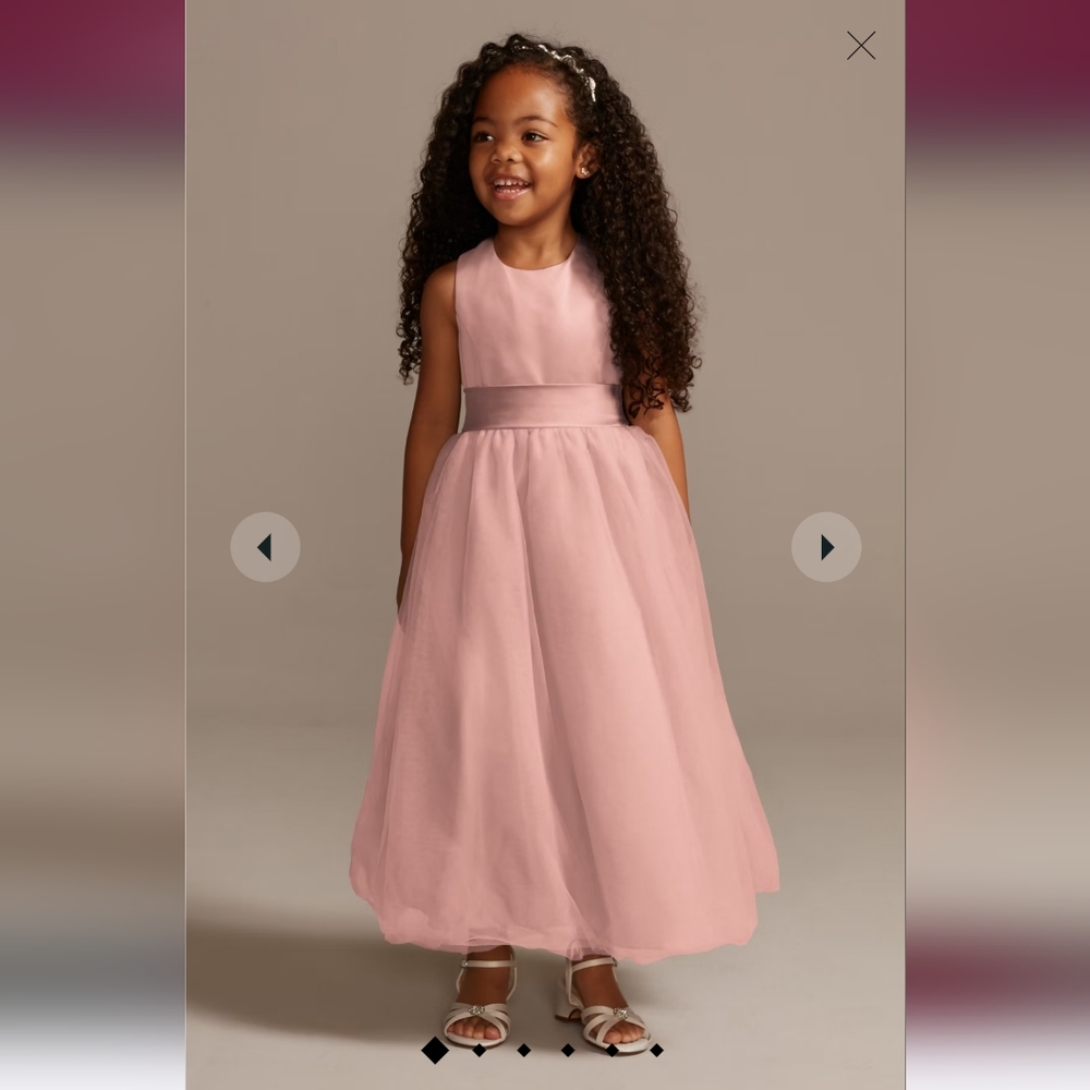 David's Bridal Satin Flower Girl Dress with Tulle Skirt - Ballet - Girls Size 8 - Picture 9 of 11